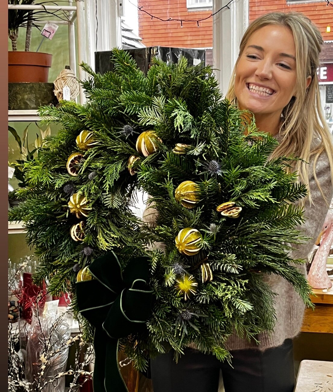 Christmas wreath making class's size,  inches height and  inches wide.