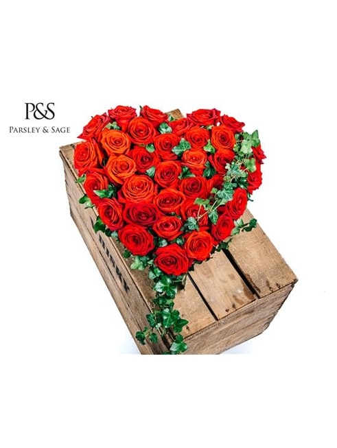 Red Rose and Ivy Heart Flower Arrangement
