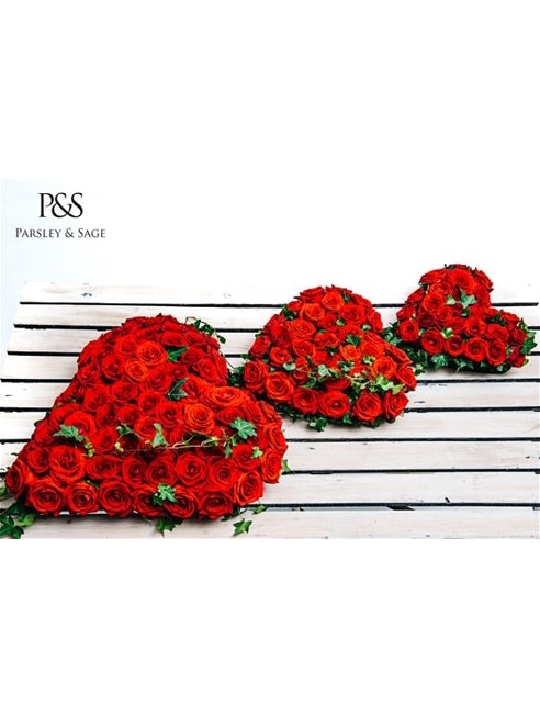 Red Rose Heart Trio Flower Arrangement