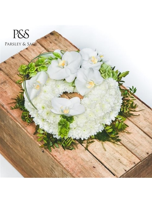 Elegant White Orchid Wreath Flower Arrangement
