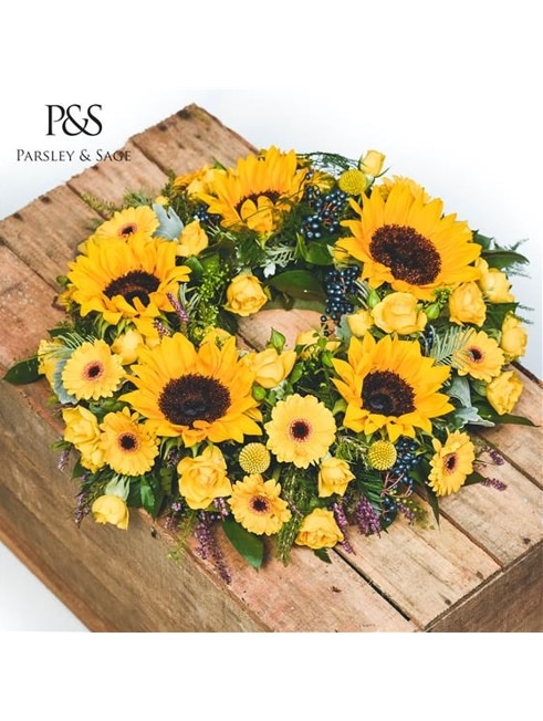 Sunflower and Rose Wreath Flower Arrangement