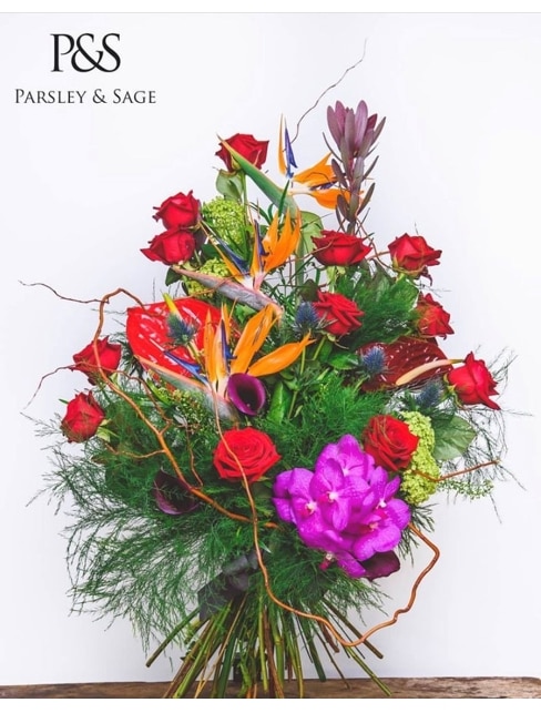 Red Rose and Exotic Flowers Flower Arrangement