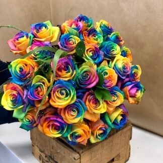 Rainbow Rose Bouquet Flower Arrangement