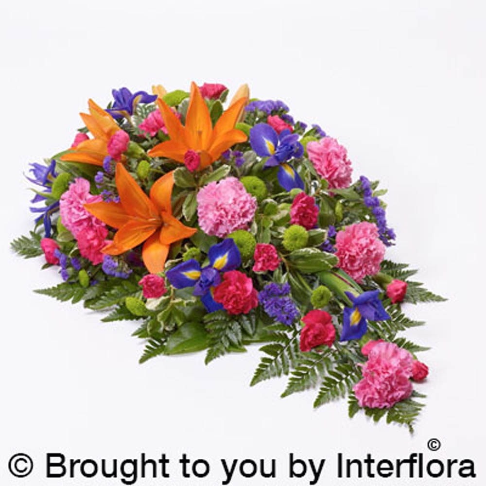 Vibrant Lily and Iris Teardrop Spray Flower Arrangement