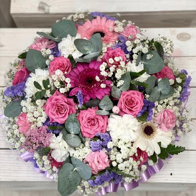 Pink and Lilac Posy Funeral Arrangement