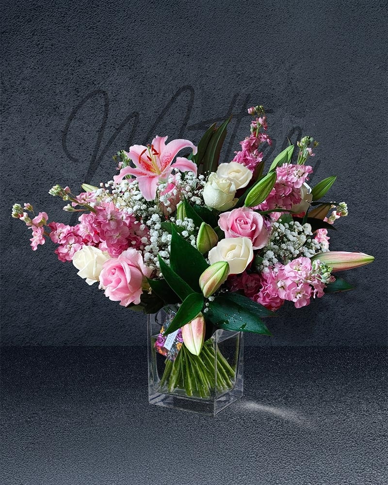Pink and White Mixed Bouquet in a Vase Flower Arrangement