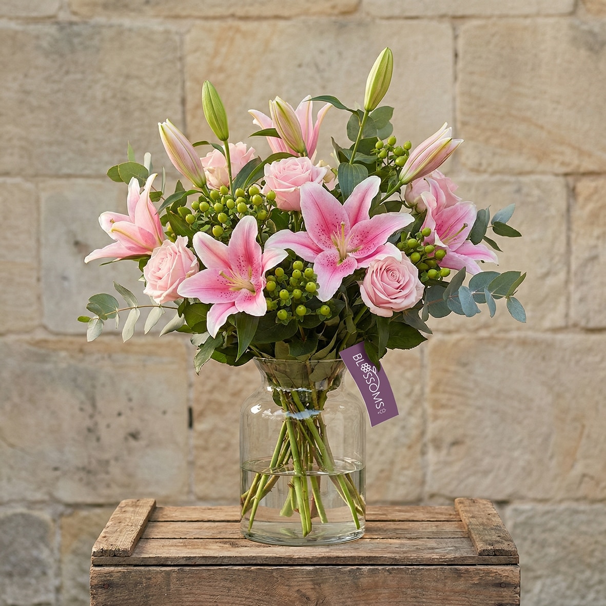 Luxury Pink Roses and Lillies Flower Arrangement