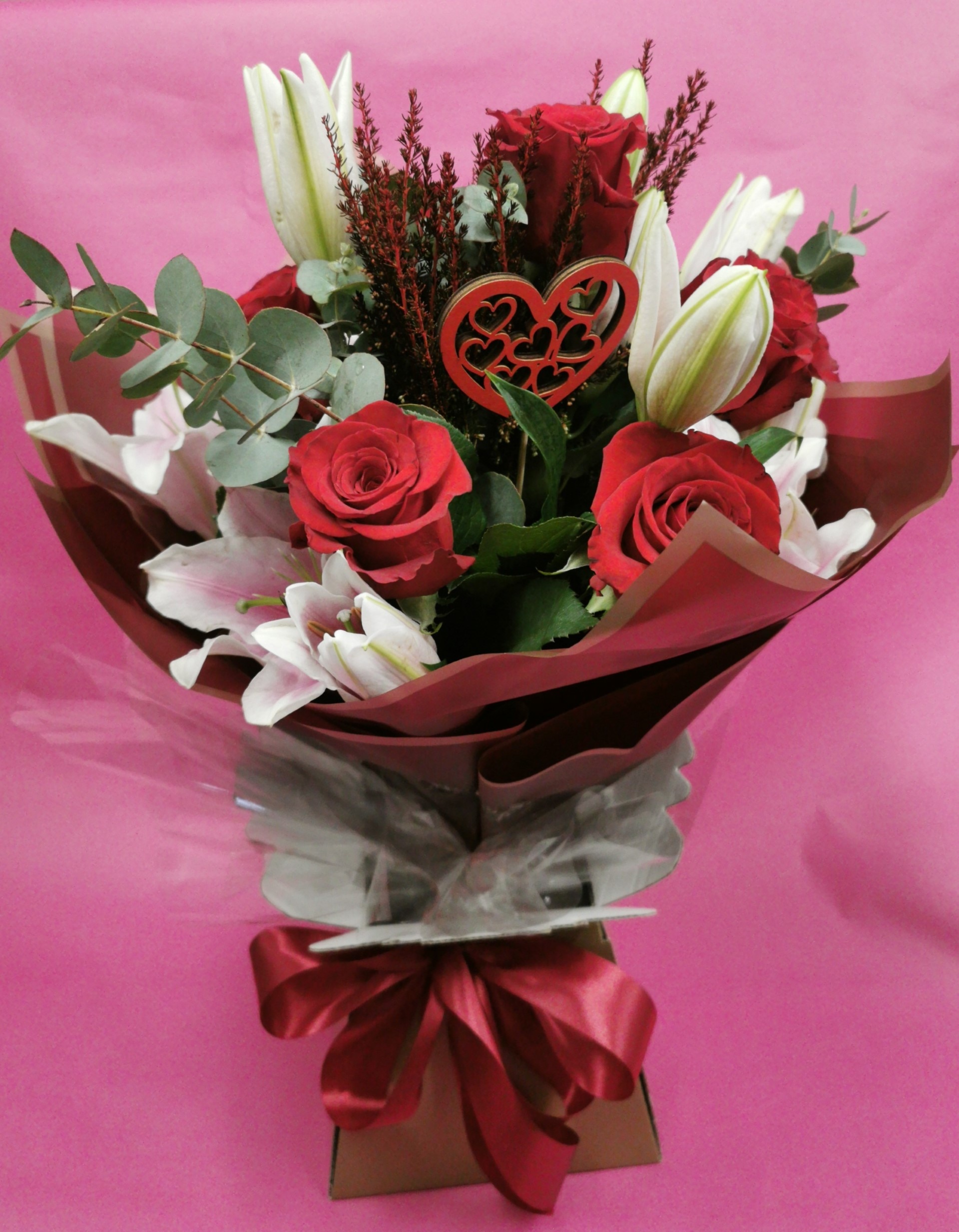 Valentine's Rose and Lily Hand Tied Flower Arrangement