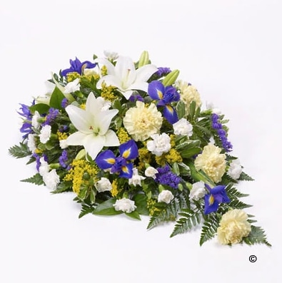 Yellow and Blue Spray Funeral Arrangement