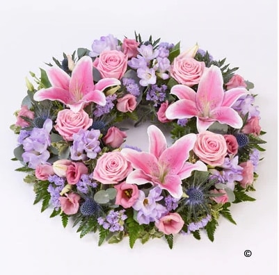Rose and Lily Wreath Funeral Arrangement