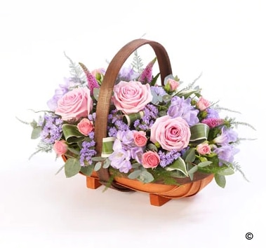 Pink and Lilac Basket Funeral Arrangement