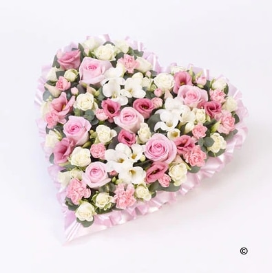 White and Pink Heart Funeral Arrangement