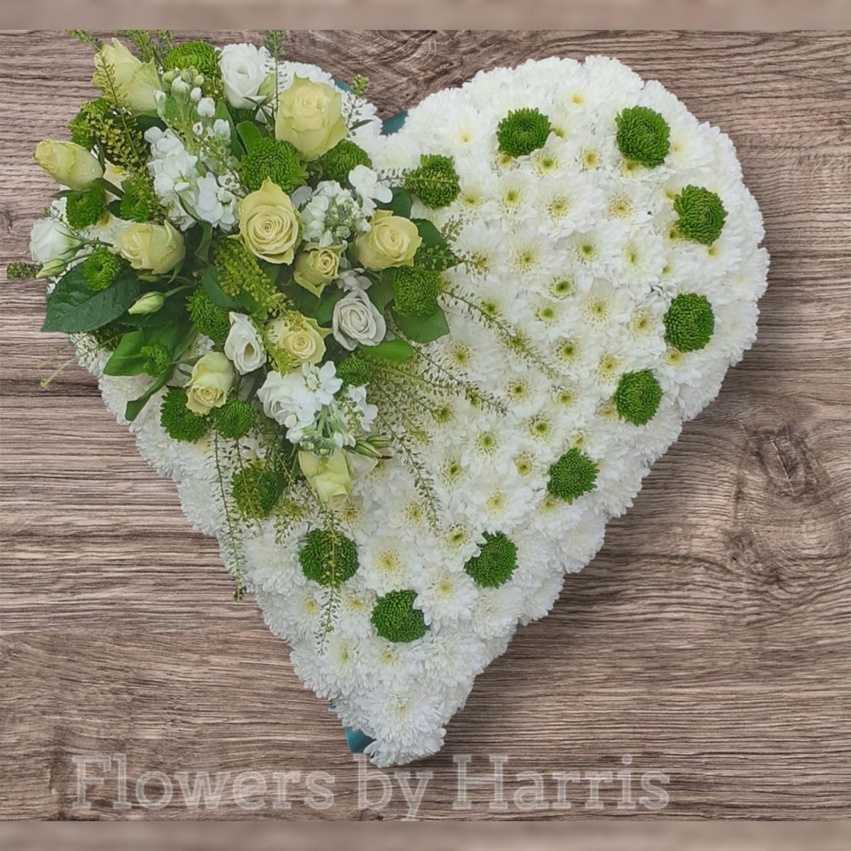 Green and White Heart Flower Arrangement