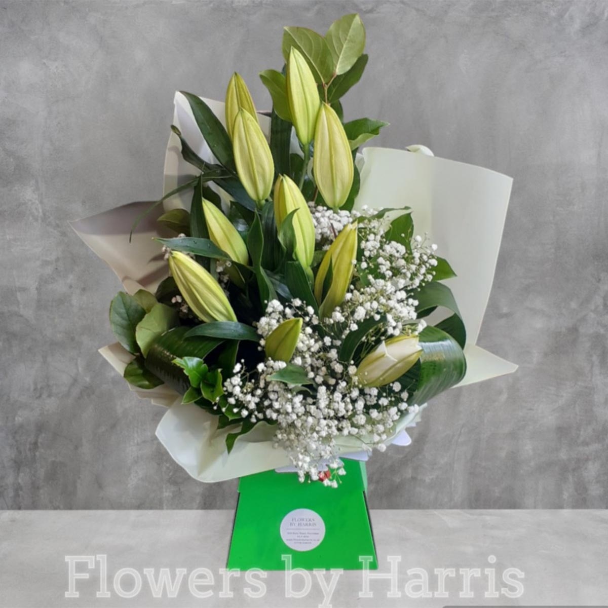 White Lily Gift Box Flower Arrangement