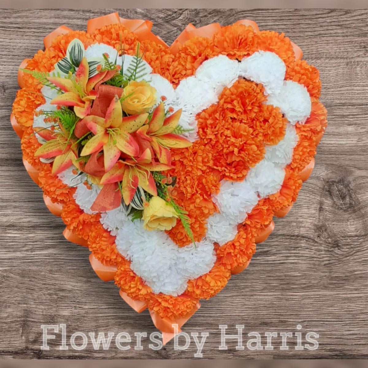 Silk Orange Heart Flower Arrangement