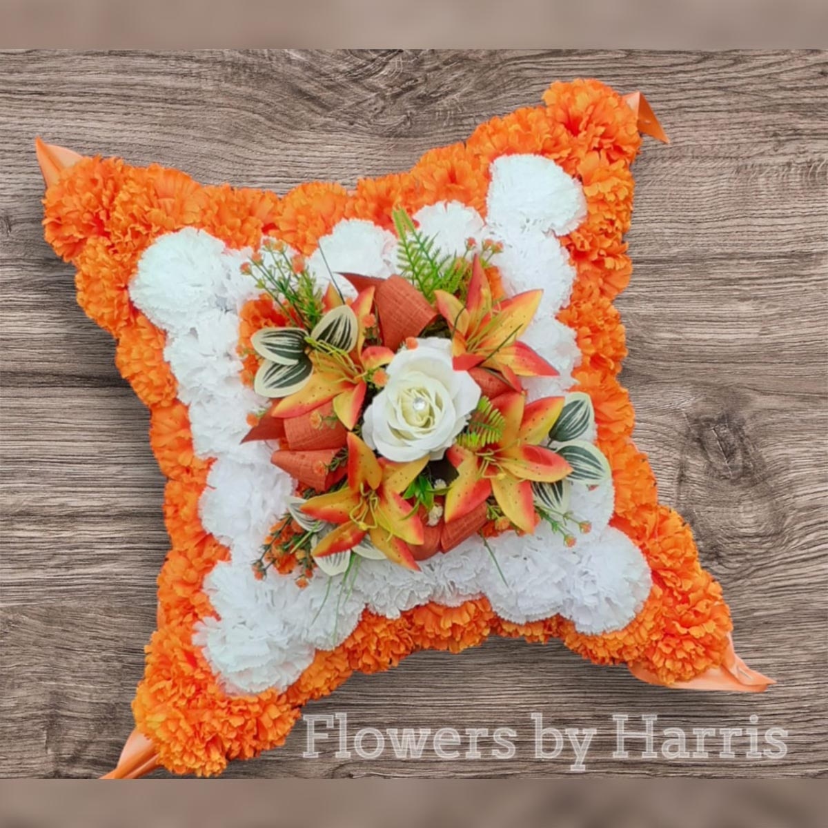Silk Orange and White Cushion Flower Arrangement