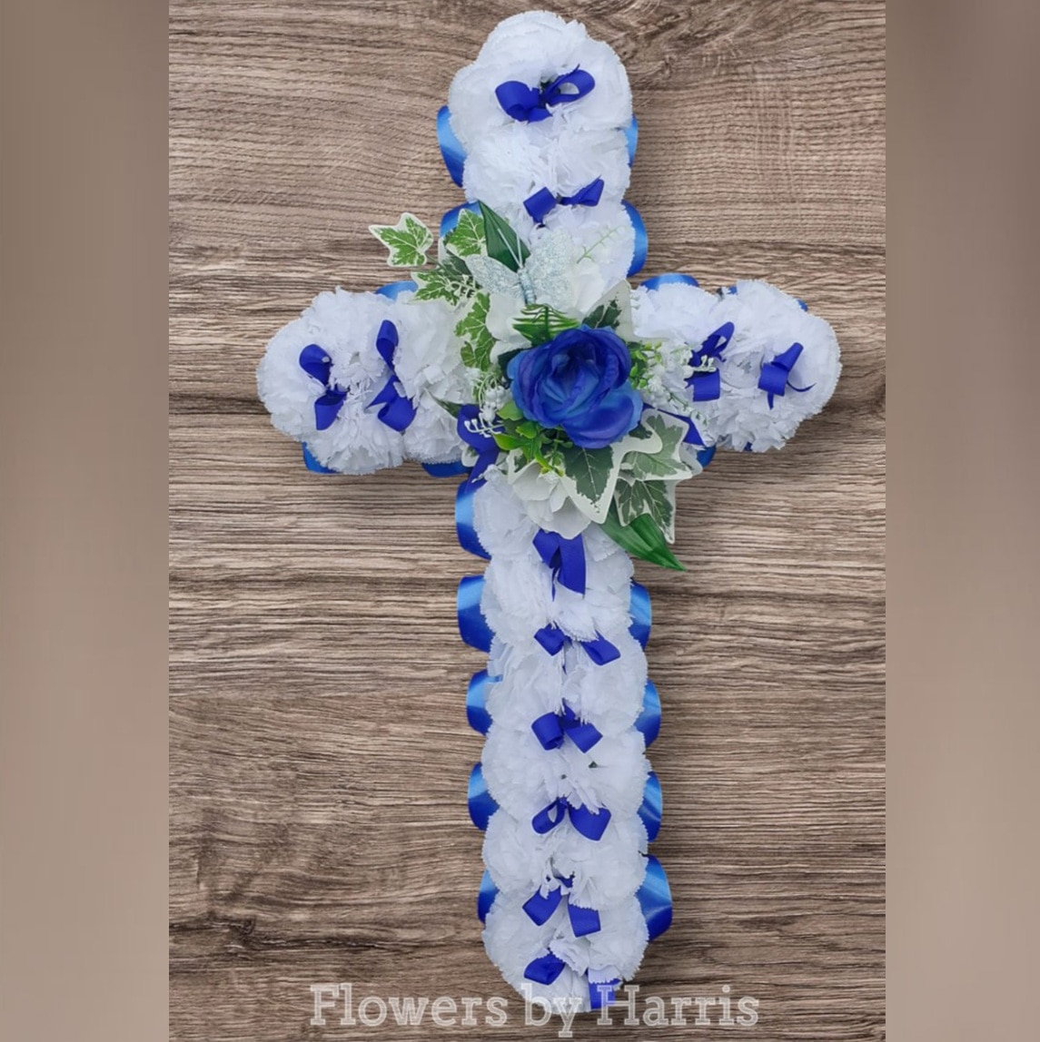 Artificial Blue and White Cross Flower Arrangement