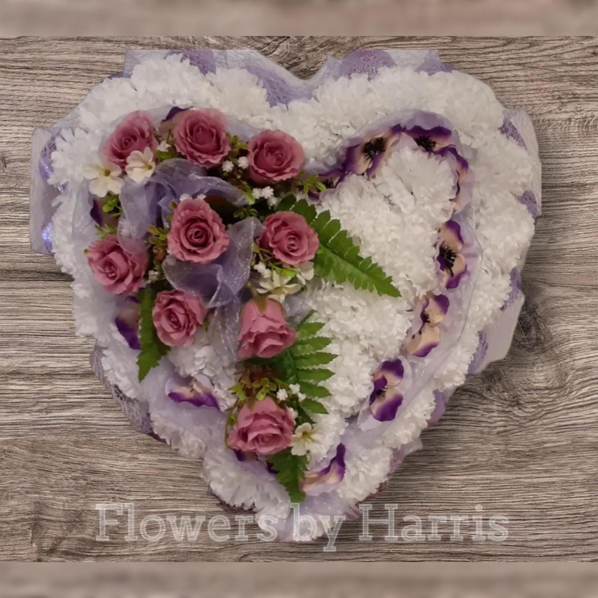 Silk Lilac and White Heart Flower Arrangement