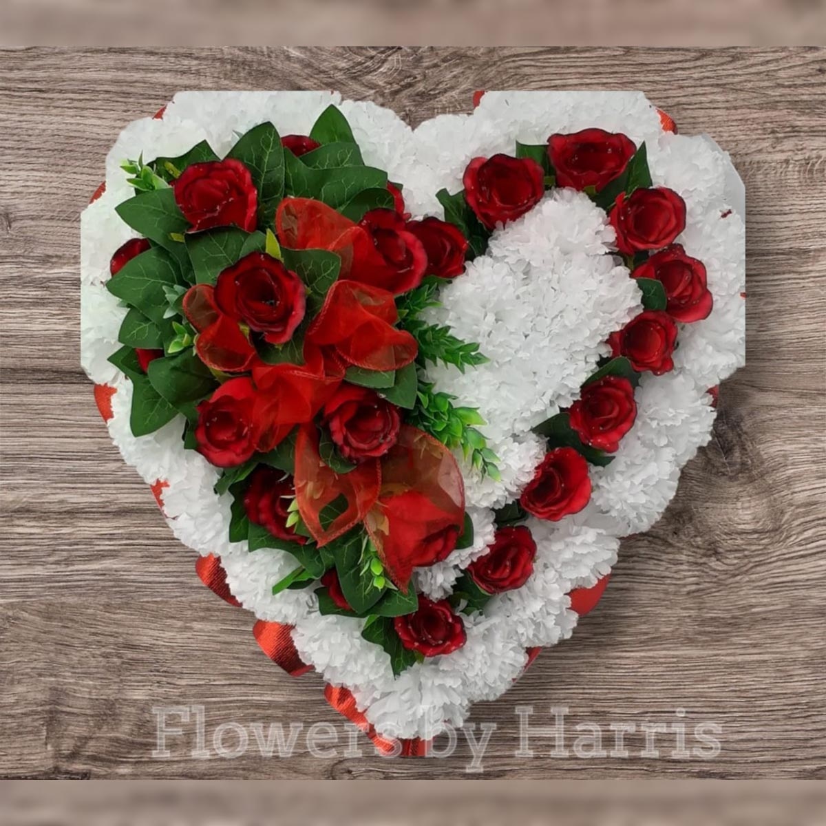 Silk Red and White Heart Flower Arrangement