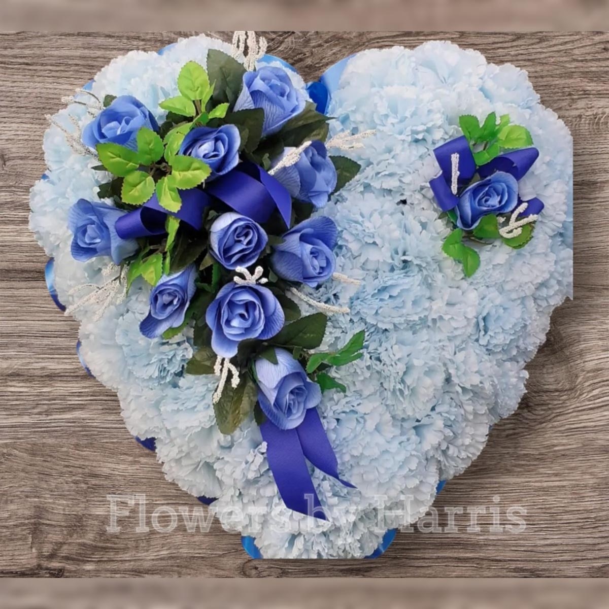 Silk White and Blue Heart Flower Arrangement