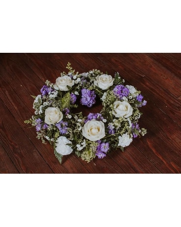Purple and White Wreath Funeral Arrangement
