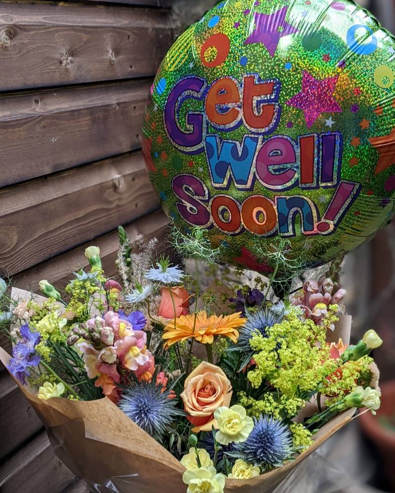 Bright Bouquet With a Get Well Balloon Bouquet