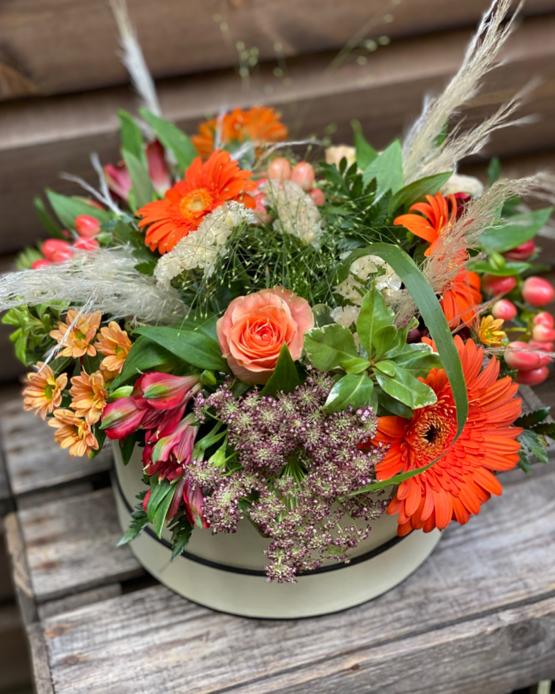 Autumnal Hatbox Flower Arrangement