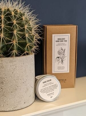 Indulgent Hand Cream with Cactus and a Pot Flower Arrangement