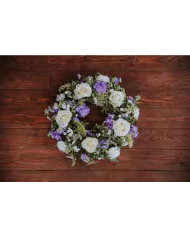 Purple and White Wreath Funeral Arrangement