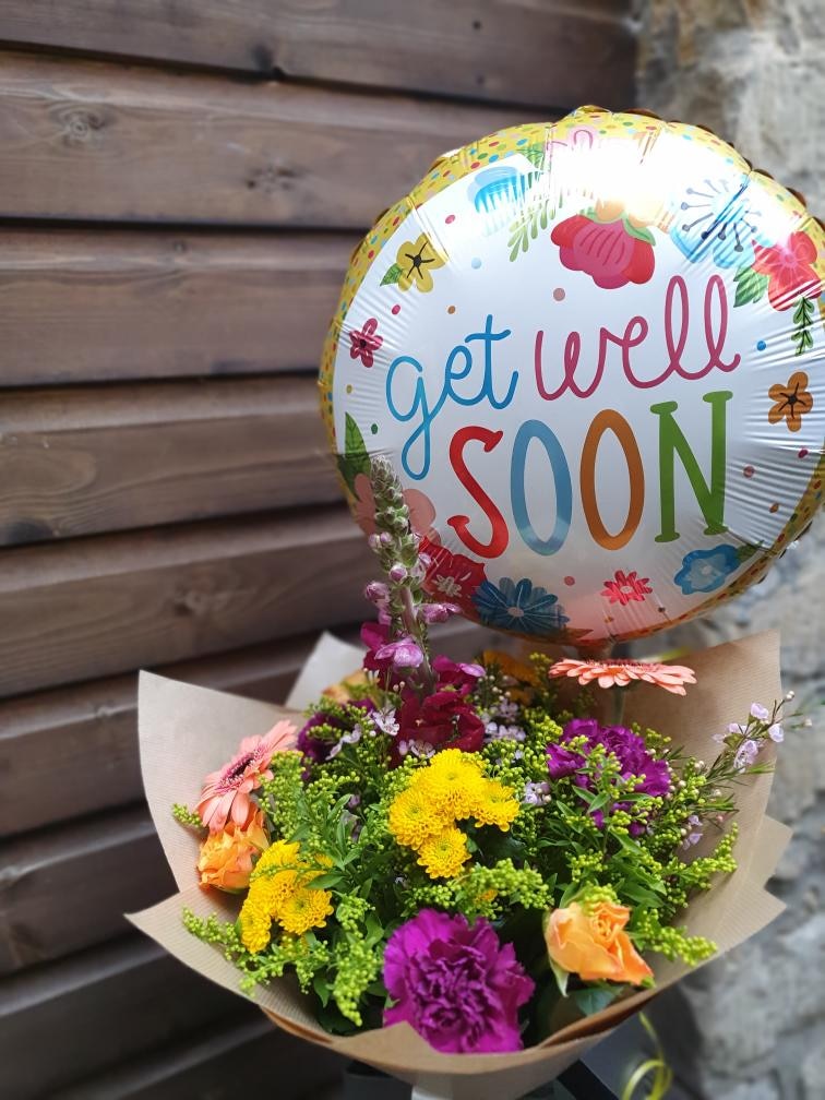 Bright Bouquet With a Get Well Balloon Bouquet