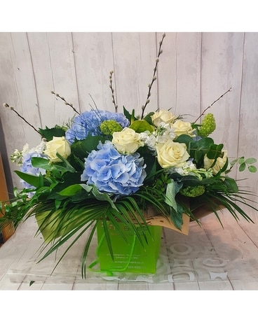 Luxury Hydrangea and Roses / Blue and Cream Flower Arrangement