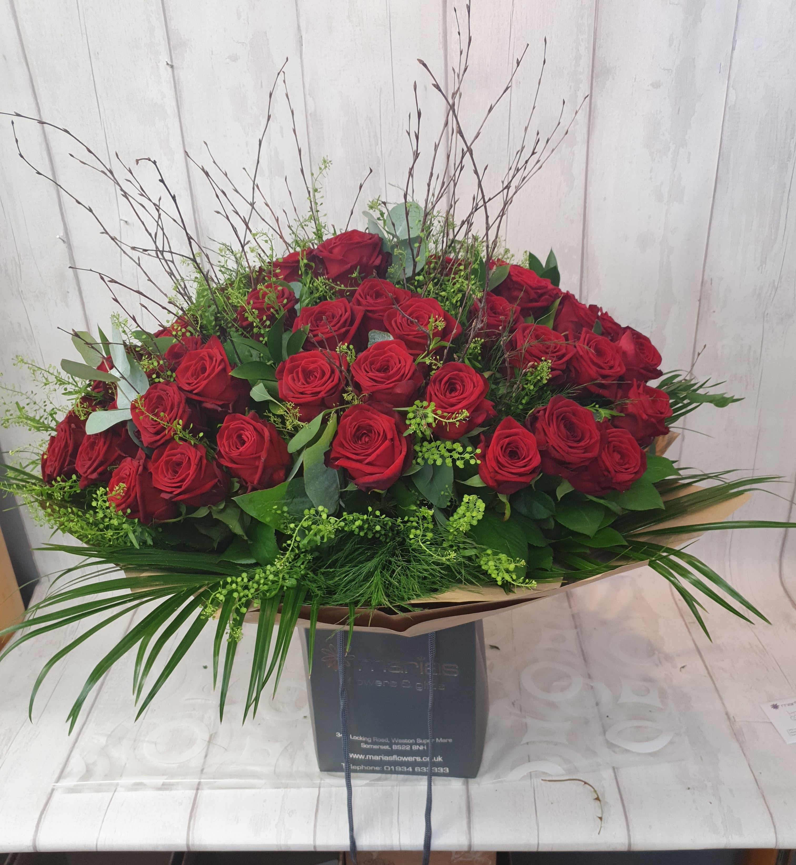 50 Luxury Red Rose Handtied Flower Arrangement