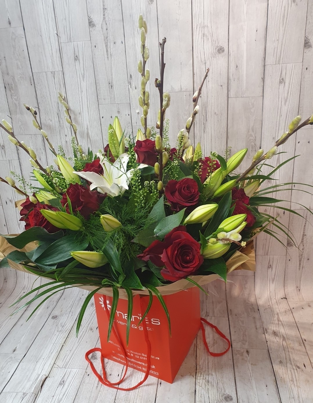 Luxury Red Rose and Lily Flower Arrangement