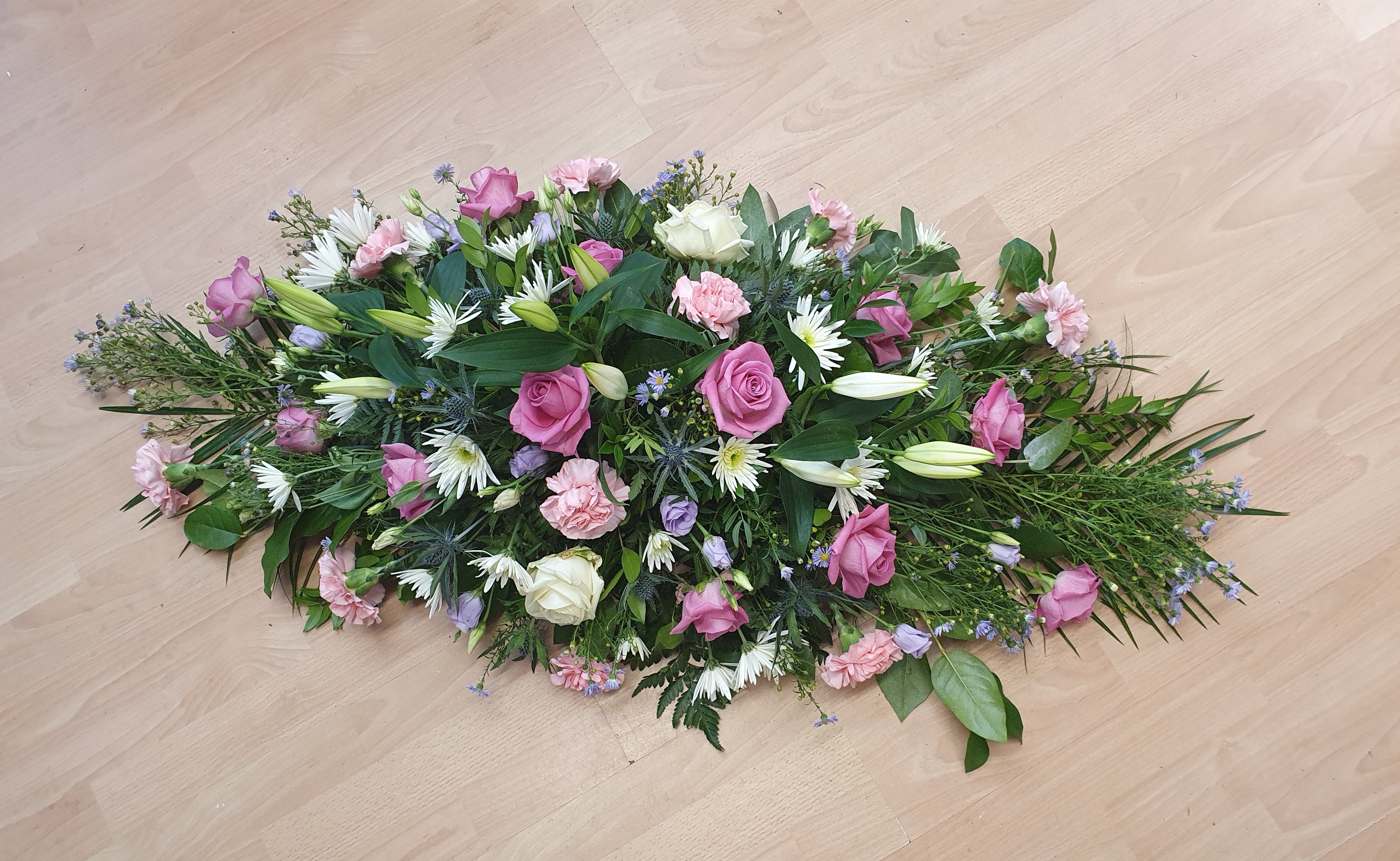 Double Ended Spray Pinks and Creams Funeral Arrangement