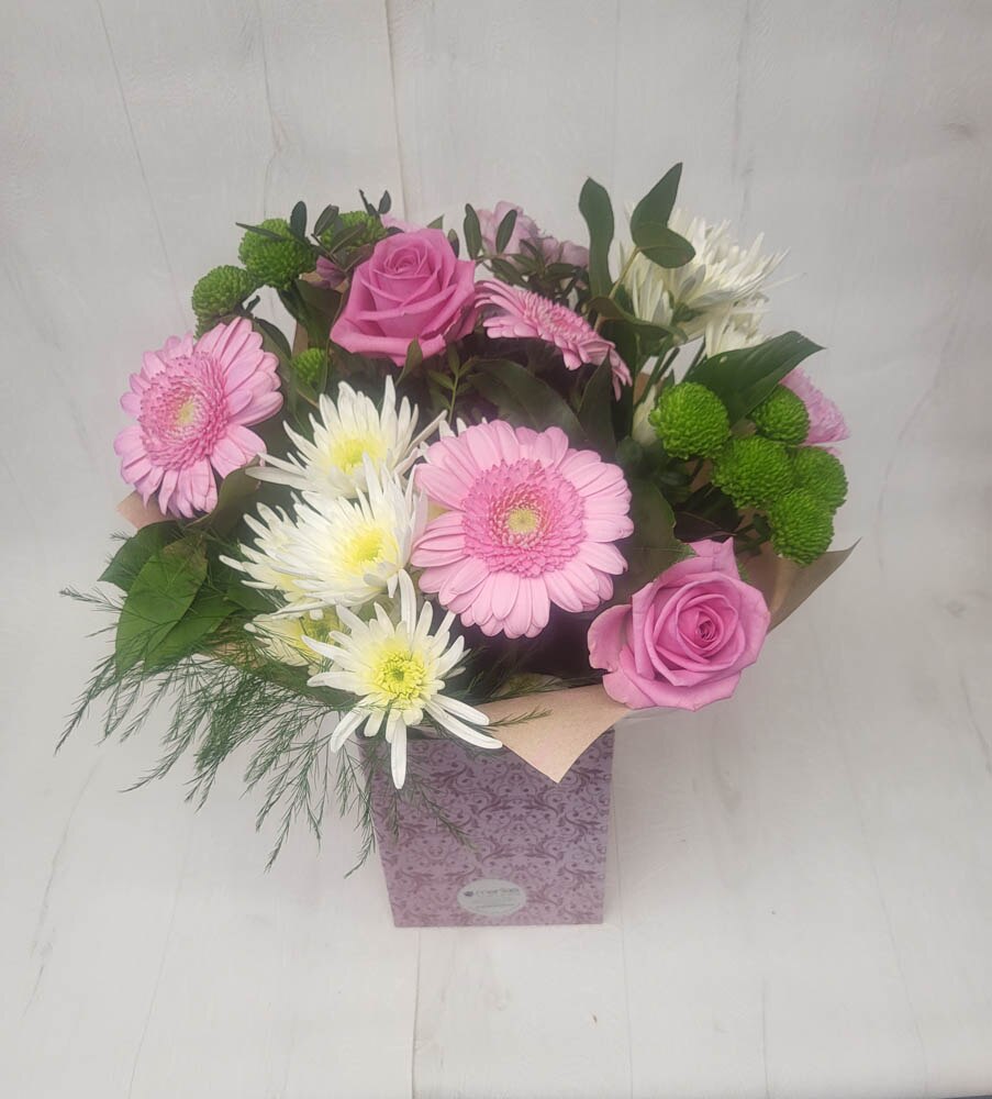 Florist Choice Gift Box Pinks Flower Arrangement