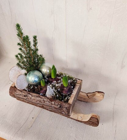 Christmas Sleigh Planter Flower Arrangement