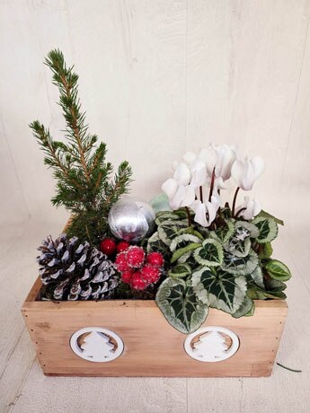 Wooden Christmas Planter Flower Arrangement