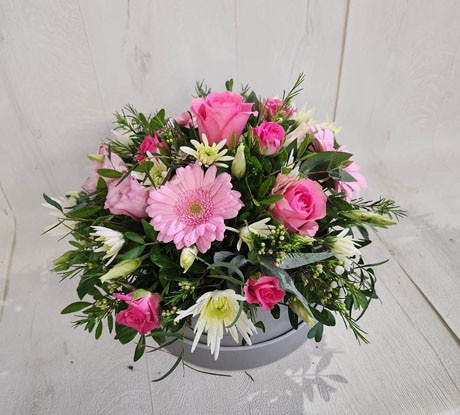 Florist Choice Pink Hatbox Flower Arrangement