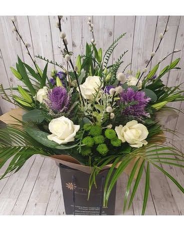 Local Florist Choice / Cream and Purple Flower Arrangement