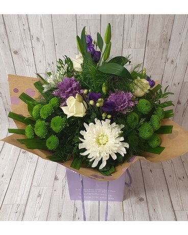 Local Florist Choice / Cream and Purple Flower Arrangement