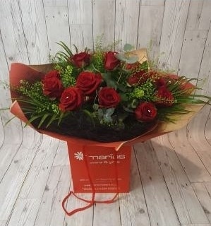 Luxury Dozen Red Rose Hand-Tied Flower Arrangement
