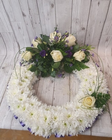 Based Wreath Purple & White Flower Arrangement