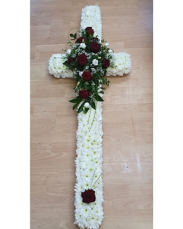 Based Cross Red & White Flower Arrangement