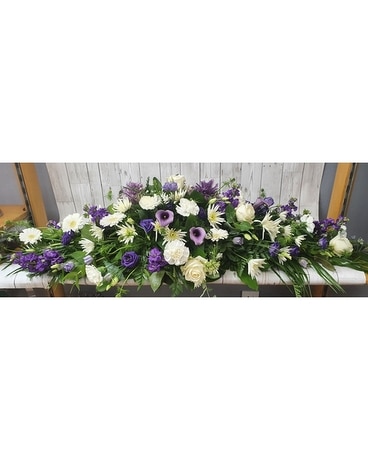 Florist Choice Coffin Spray Purple & Cream Flower Arrangement