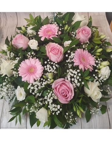 Posy Pad Including Roses Pink & White Flower Arrangement