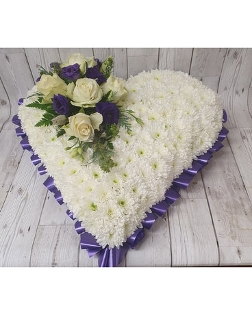 Based Heart Purple & White Funeral Arrangement