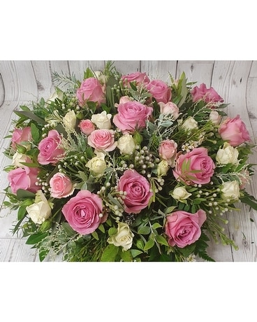 Luxury Rose Posy Pad - Pink & Cream Funeral Arrangement