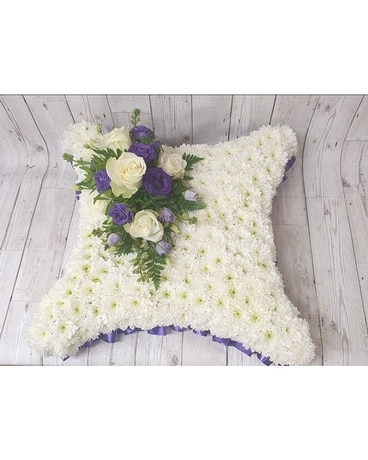 Based Cushion Purple and White Flower Arrangement