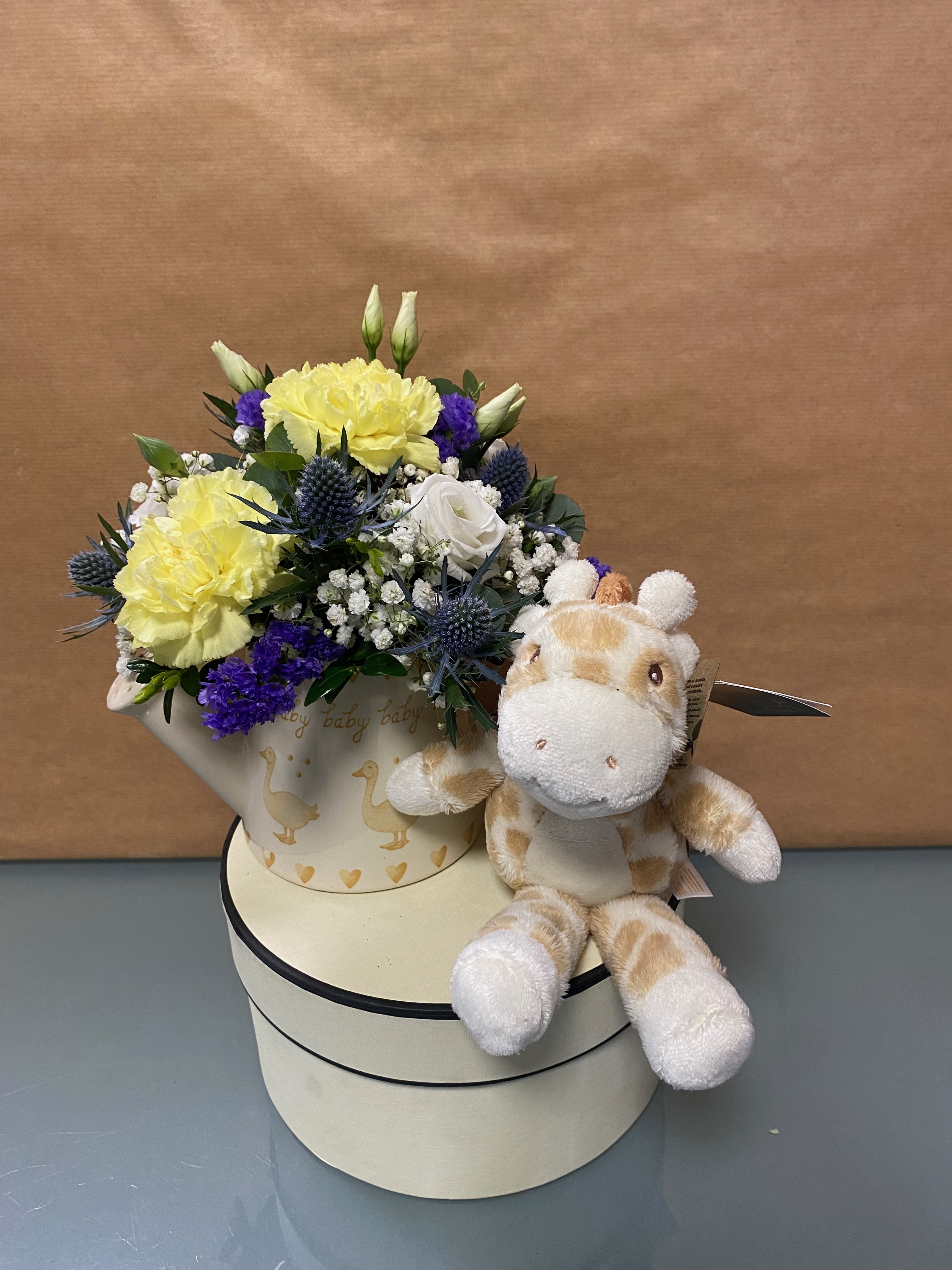 Moores Flowers Baby Birth Giraffe Gift Set Flower Arrangement