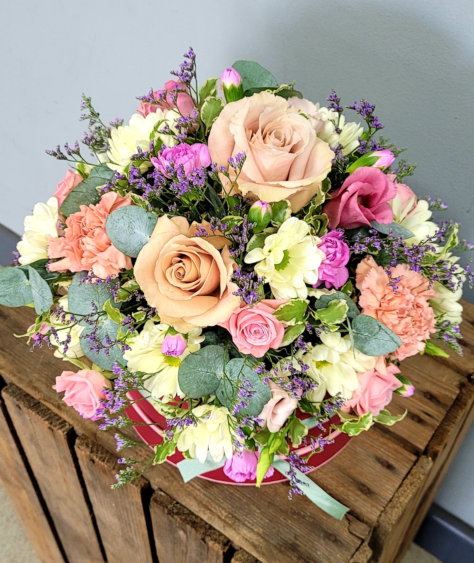 Florist choice pastel  Hatbox arrangement Flower Arrangement